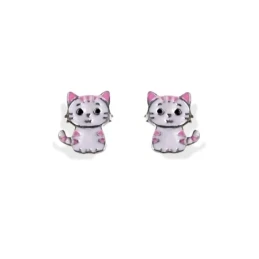 Pendientes plata Ley 925m niña 6 mm. gato esmaltado tornillo