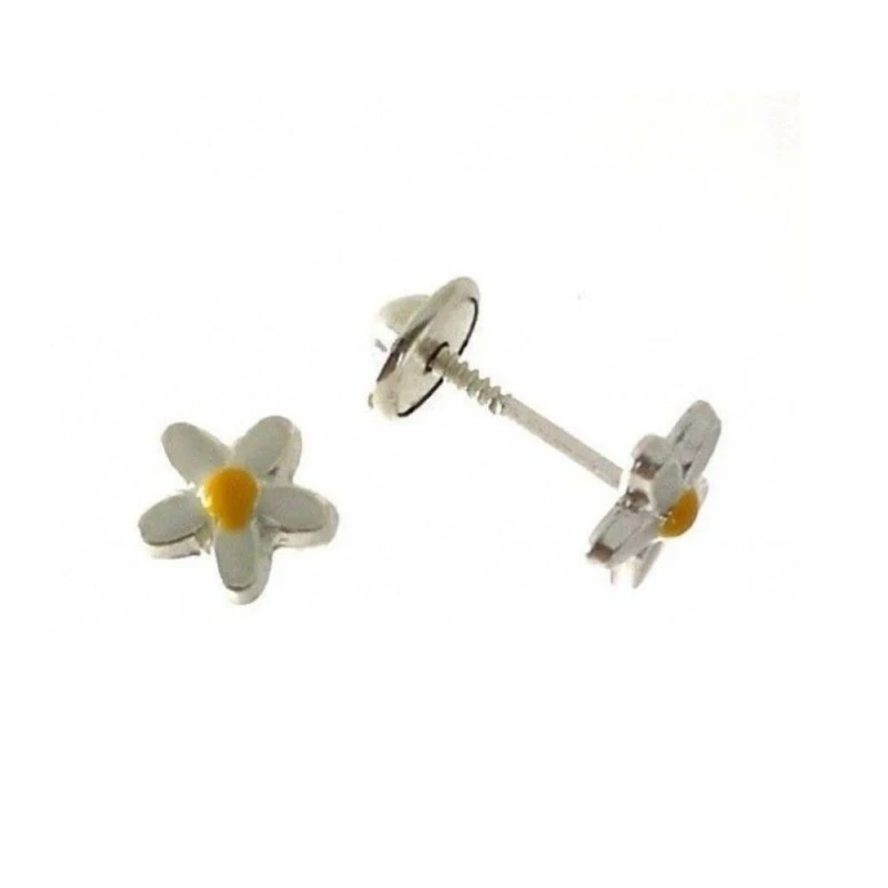 Pendientes plata Ley 925m niña 6 mm. forma flor esmaltada color torni