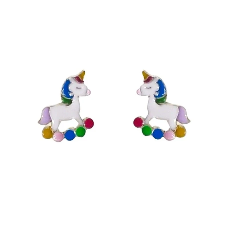 Pendientes plata Ley 925m niña unicornio balancín esmaltado colores t