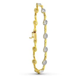 Pulsera oro bicolor 18k mujer semirrígida circonitas combinadas lisa