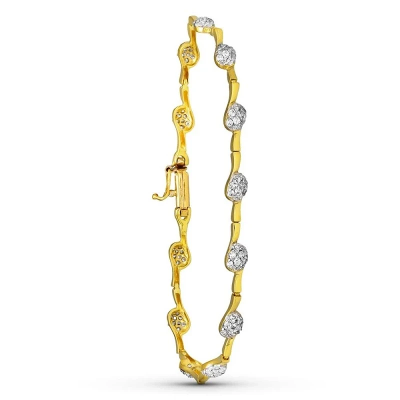 Pulsera oro bicolor 18k mujer semirrígida circonitas combinadas lisa