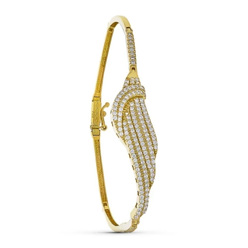 Pulsera oro bicolor 18k semirrígida mujer circonitas forma centro com