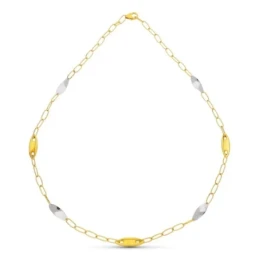 Gargantilla oro bicolor 18k mujer eslabones alargados combinados oval