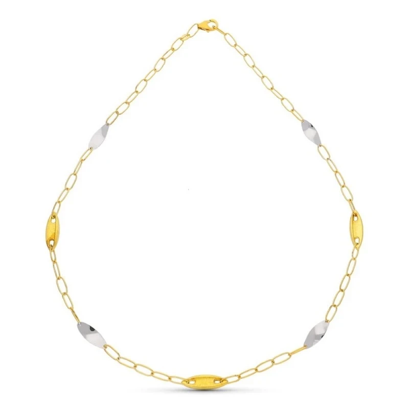 Gargantilla oro bicolor 18k mujer eslabones alargados combinados oval