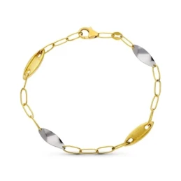Pulsera oro bicolor 18k mujer eslabones alargados combinados ovalados