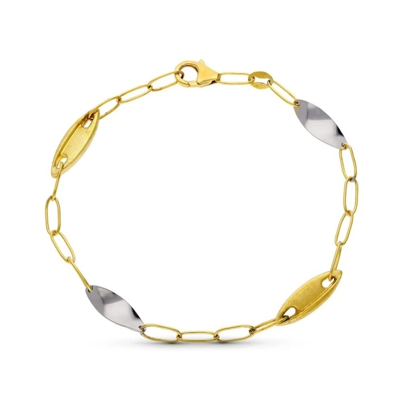 Pulsera oro bicolor 18k mujer eslabones alargados combinados ovalados