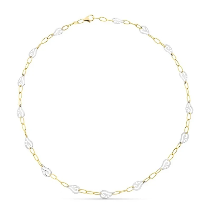 Gargantilla oro bicolor 18k mujer 45 cm. eslabones grandes combinados