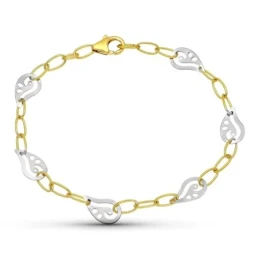 Pulsera oro bicolor 18k mujer eslabones grandes combinados formas cal