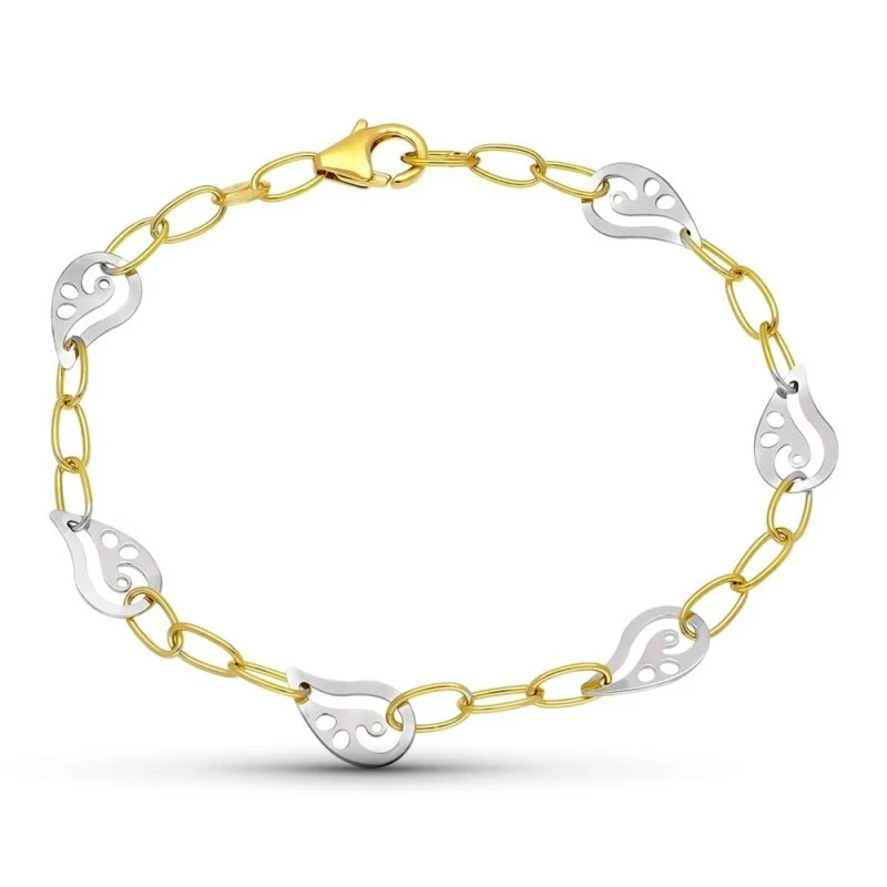 Pulsera oro bicolor 18k mujer eslabones grandes combinados formas cal