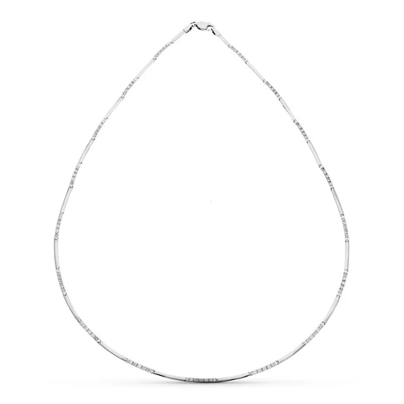 Gargantilla oro blanco 18k mujer semirrígida tubos circonitas combina