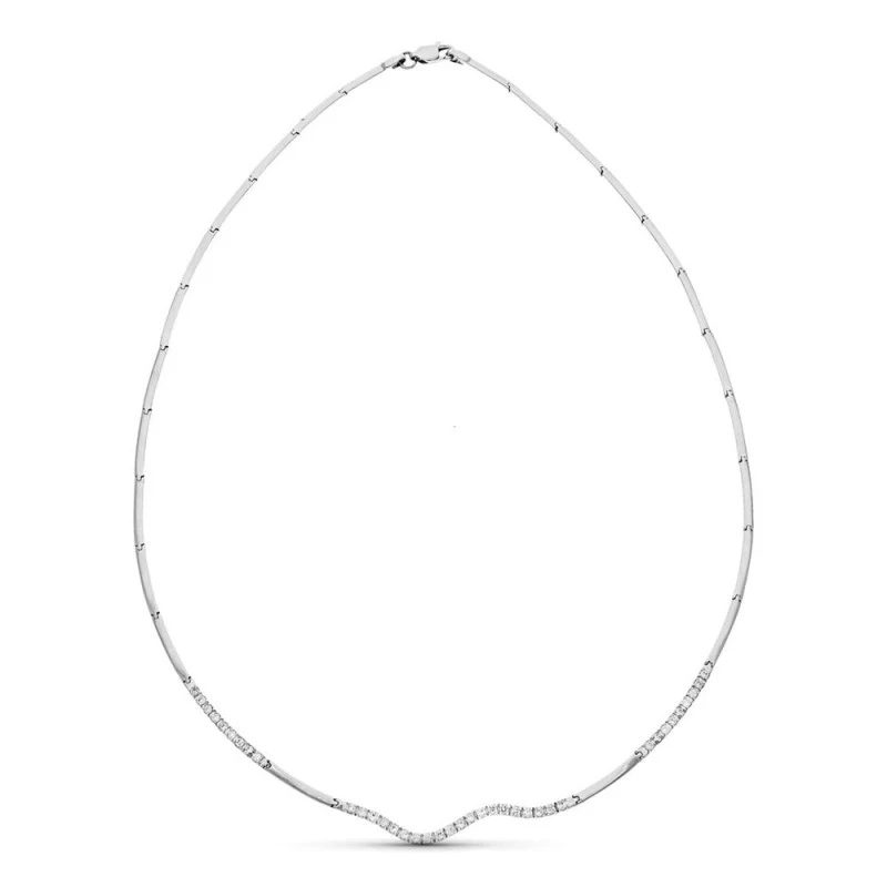 Gargantilla oro blanco 18k muejr semirrígida tubos ondulados circonit