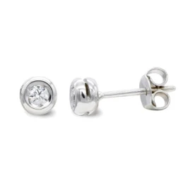 Pendientes oro blanco 18k mujer chatón circonita centro presión