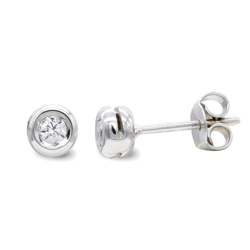 Pendientes oro blanco 18k mujer chatón circonita centro presión