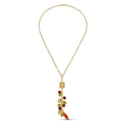 Gargantilla oro 18k mujer colgante piedras colores combinados jaula m
