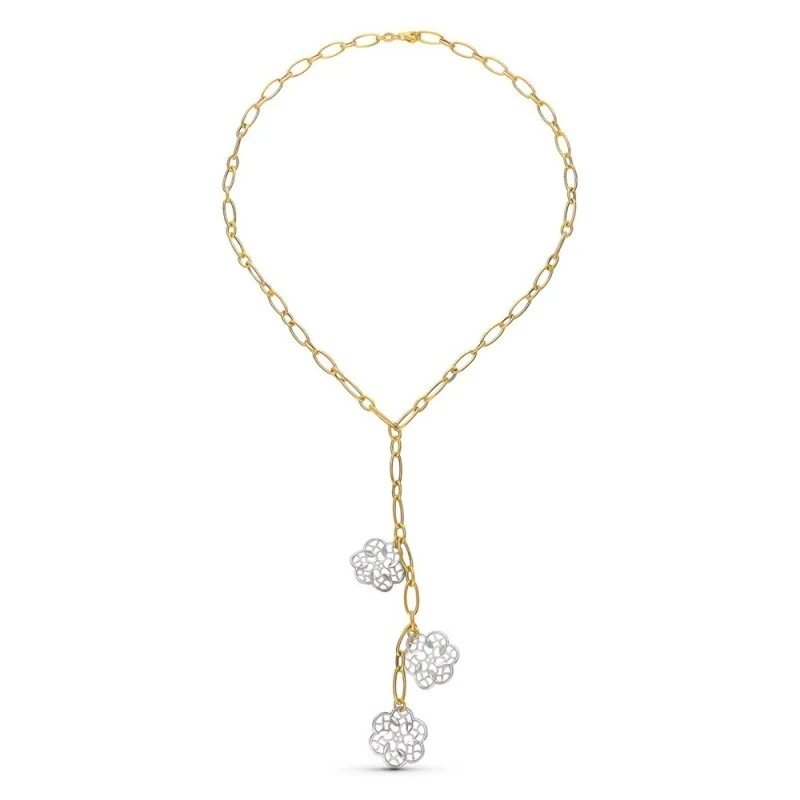 Gargantilla oro bicolor 18k mujer colgante eslabones combinados flore