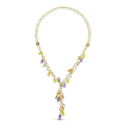 Gargantilla oro 18k mujer eslabones combinados piedras colores detall