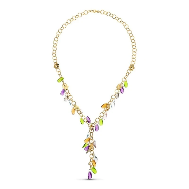Gargantilla oro 18k mujer eslabones combinados piedras colores detall