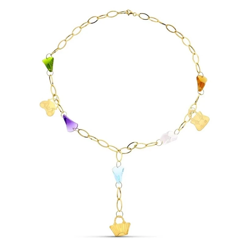 Gargantilla oro 18k mujer eslabones piedras colores combinados detall