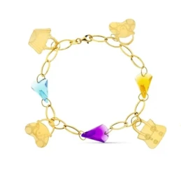 Pulsera oro 18k mujer eslabones piedras colores combinados detalle bo