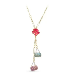 Gargantilla oro 18k mujer detalles colgantes flor esmaltada rosa bols