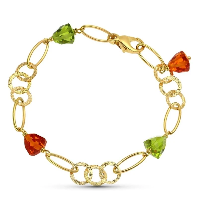 Pulsera oro 18k mujer eslabones alargados combinados detalles piedras