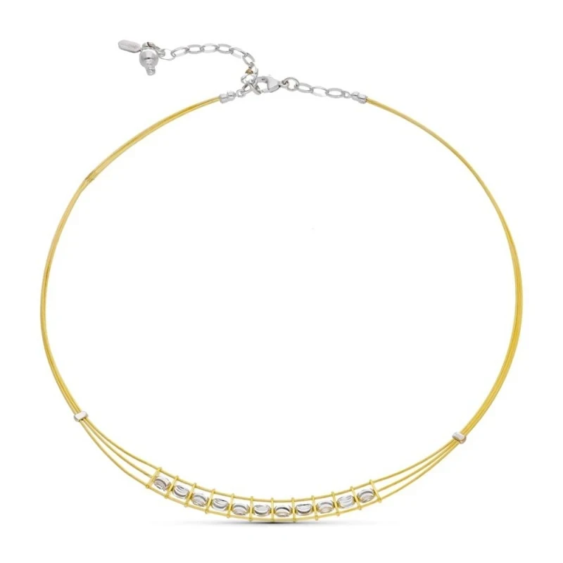 Gargantilla oro bicolor 18k mujer tres hilos detalle piezas parte cen