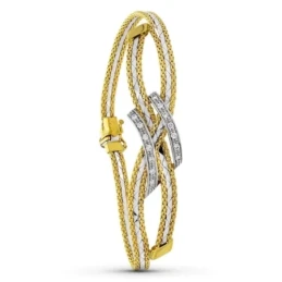 Pulsera oro bicolor 18k mujer tres hilos combinados forma central cir