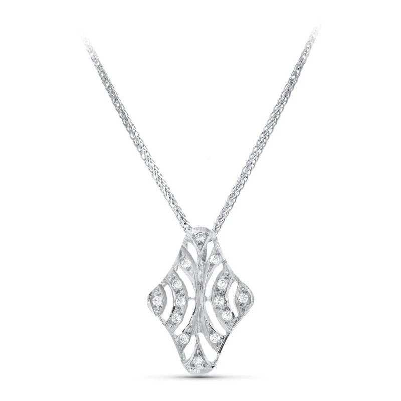 Gargantilla oro blanco 18k mujer colgante alargado circonitas formas