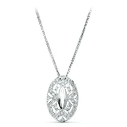 Gargantilla oro blanco 18k mujer 45 cm. colgante ovalado 23 mm. circo