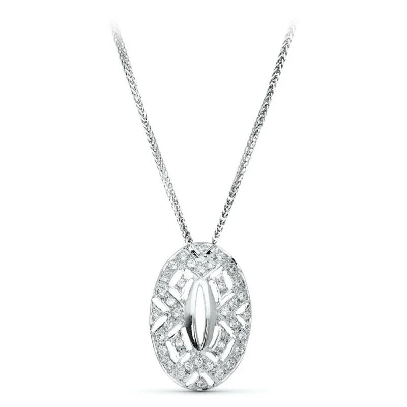 Gargantilla oro blanco 18k mujer 45 cm. colgante ovalado 23 mm. circo