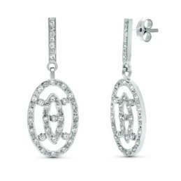 Pendientes largos oro blanco 18k mujer 38 mm. ovalados circonitas cal