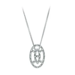 Gargantilla oro blanco 18k mujer 45 cm. colgante ovalado 22 mm. circo