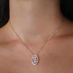 Gargantilla oro blanco 18k mujer 45 cm. colgante ovalado 22 mm. circo