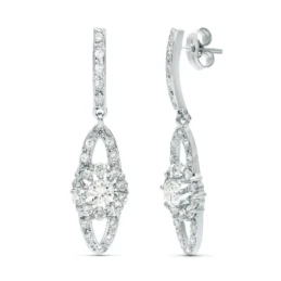 Pendientes largos oro blanco 18k mujer  35 mm. ovalados circonitas bo