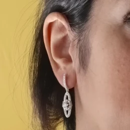 Pendientes largos oro blanco 18k mujer  35 mm. ovalados circonitas bo