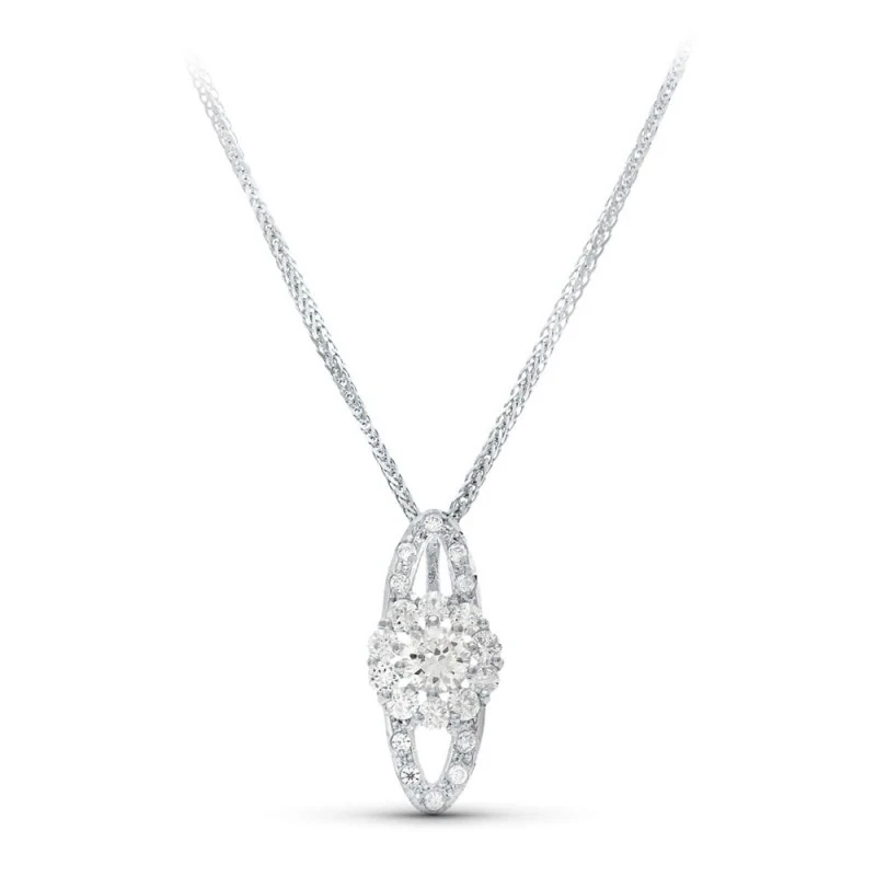Gargantilla oro blanco 18k mujer 45 cm. colgante ovalado 20 mm. borde