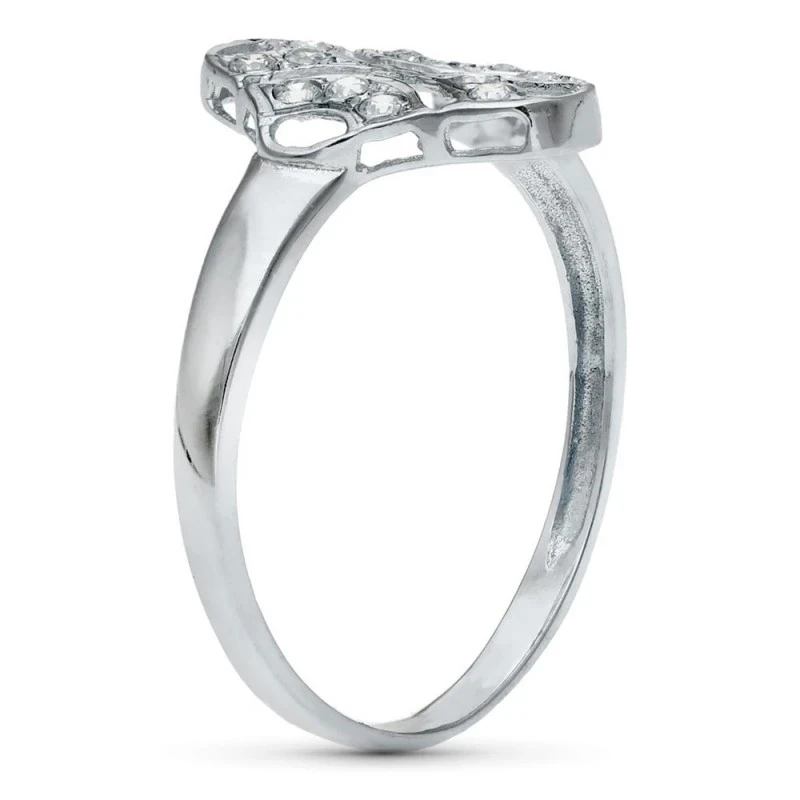 Sortija oro blanco 18k mujer cabeza forma rombo calado circonitas