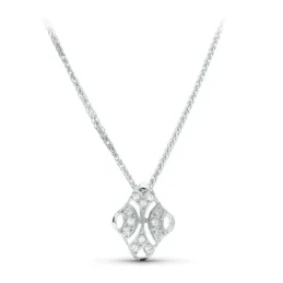 Gargantilla oro blanco 18k mujer 45 cm. colgante forma rombo calado d