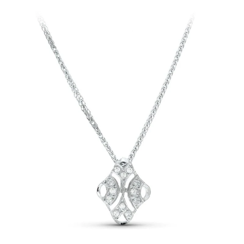 Gargantilla oro blanco 18k mujer 45 cm. colgante forma rombo calado d