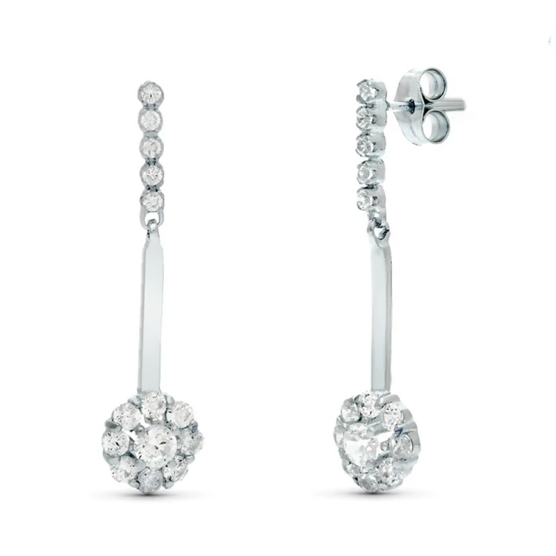 Pendientes largos oro blanco 18k mujer 33 mm. barra lisa vertical com
