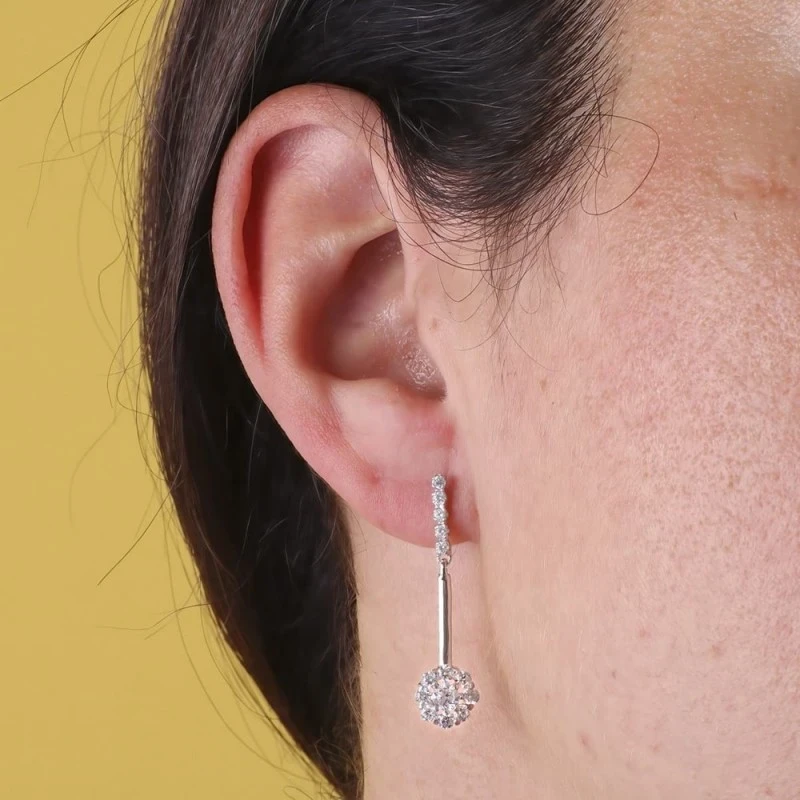 Pendientes largos oro blanco 18k mujer 33 mm. barra lisa vertical com