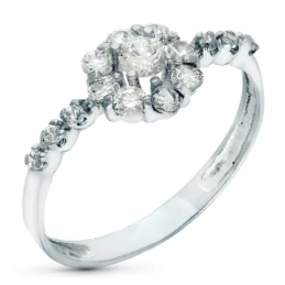 Sortija oro blanco 18k mujer cabeza redonda circonitas centro lateral