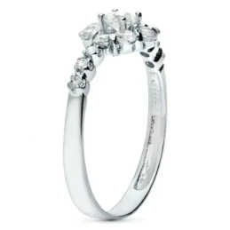 Sortija oro blanco 18k mujer cabeza redonda circonitas centro lateral