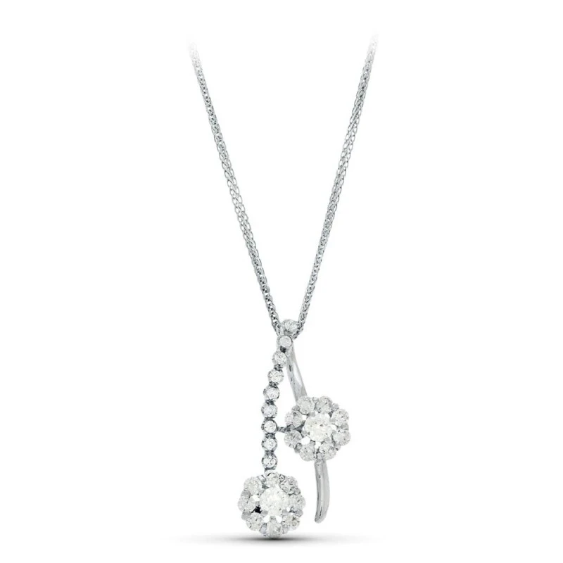 Gargantilla oro blanco 18k mujer 45 cm. doble colgante 26 mm. circoni