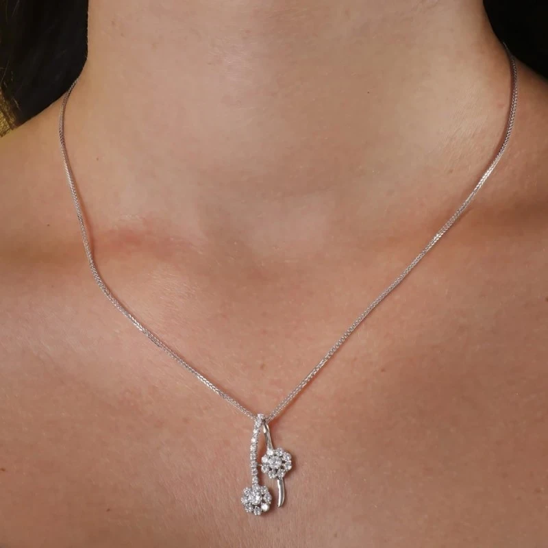 Gargantilla oro blanco 18k mujer 45 cm. doble colgante 26 mm. circoni