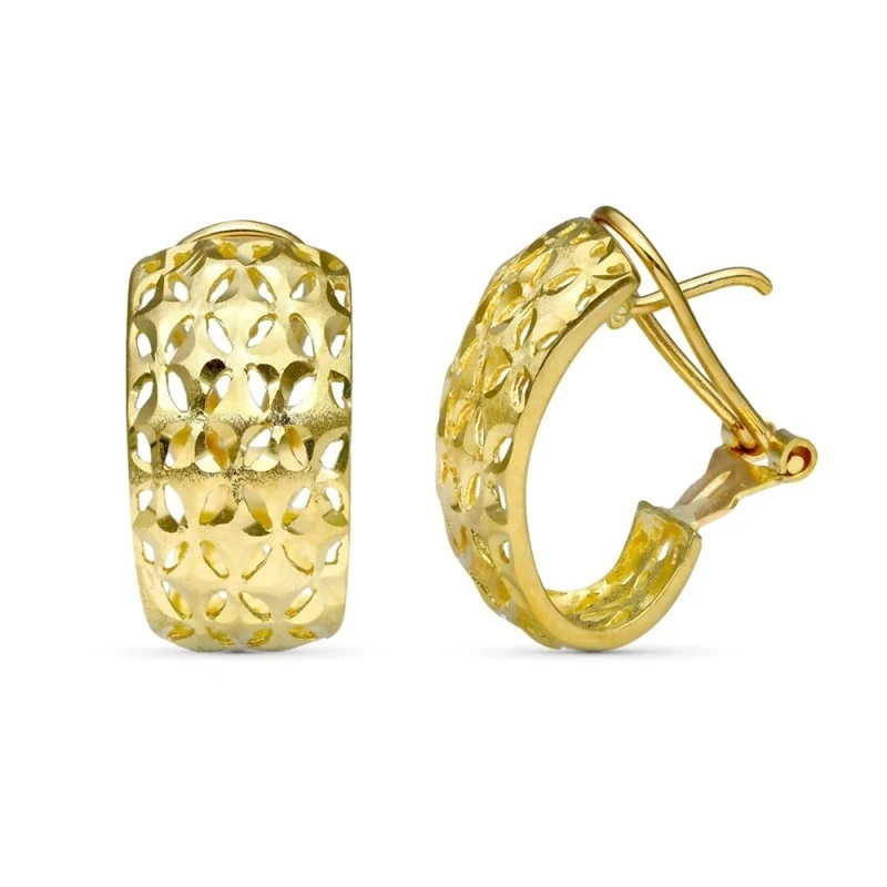 Pendientes oro 18k mujer 18 mm. tallados detalles calados omega