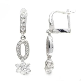 Pendientes largos oro blanco 18k mujer tres cuerpos circonitas barra