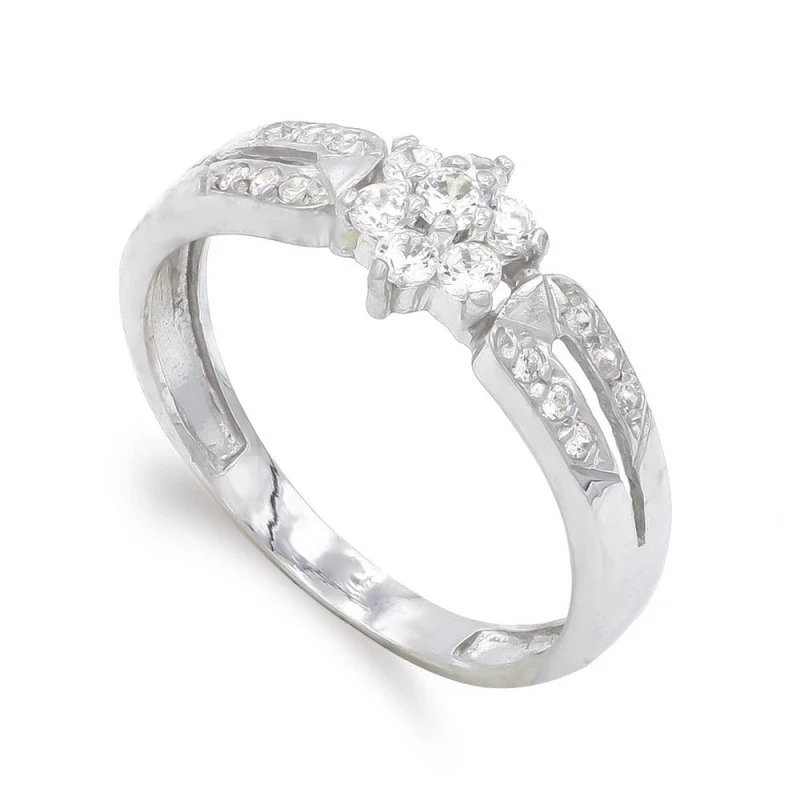 Sortija oro blanco 18k mujer circonitas forma estrella cabeza lateral