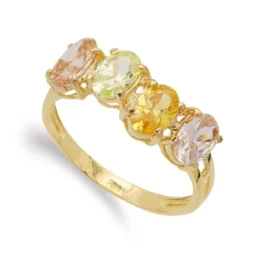 Sortija oro 18k mujer cabeza cuatro circonitas colores combinados 6 m