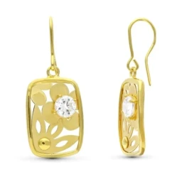 Pendientes largos oro 18k mujer 22 mm. forma rectangular circonita fl
